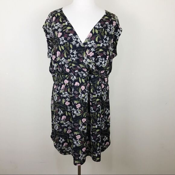 DR2 Floral Black Short Sleeve Mini Dress 3X - Picture 1 of 8